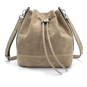 Afkomst Bucket Drawstring Hobo Shoulder Handbag Camel Suede